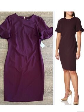 Calvin Klein
Women's plum Aubergine  eggplant Flutter Sleeve
Sheath Dress size 4